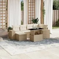 Set Divani da Giardino 7 pz con Cuscini Beige in Polyrattan 3269308