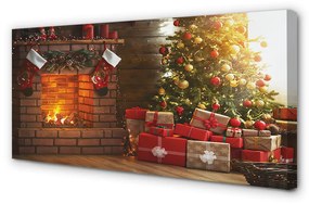 Quadro su tela Regali del camino dell'albero di Natale 100x50 cm