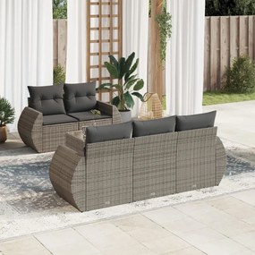 Set Divano da Giardino 6 pz con Cuscini Grigio in Polyrattan