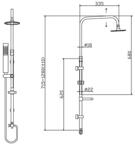 New Line Colonna Doccia Telescopica Con Soffione Abs 20 Cm E Doccetta stick Con Supporto Regolabile e Flessibile 150 Cm Cromo