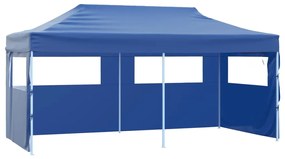 Gazebo Pieghevole Con 4 Pareti 3x6m Acciaio Blu /