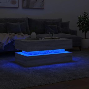 Tavolino da Soggiorno con Luci LED Grigio Sonoma 90x50x40 cm