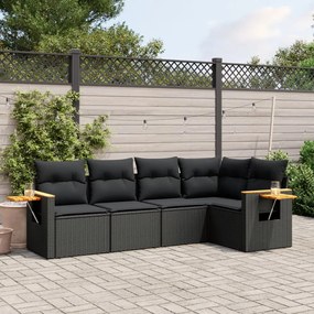 Set divani da giardino 5 pz con cuscini in polyrattan nero