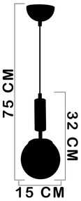 Lampada a sospensione grigio-nera con paralume in vetro ø 15 cm Hector - Squid Lighting