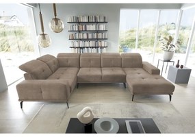 Divano angolare marrone chiaro (con penisola a sinistra/a U) e rivestimento in velluto Neviro – ELTAP