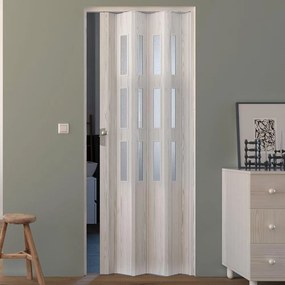 Porta a Soffietto da Interno 88,5x214 cm in PVC con Vetro Florance Pino Sbiancato...