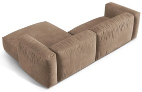 Divano angolare componibile marrone chiaro (con penisola a destra/con chaise lounge) con rivestimento in velluto Martina – Micadoni