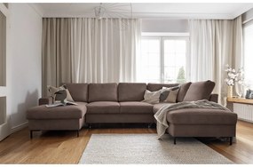 Divano letto in velluto a coste marrone (angolo destro) Lofty Lilly - Miuform