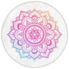 Tappeto rotondo lavabile bianco e rosa adatto ai robot aspirapolvere ø 120 cm Comfort - Mila Home