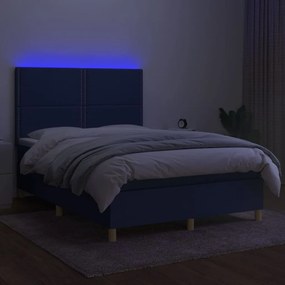 Letto a molle con materasso e led blu 140x200 cm in tessuto