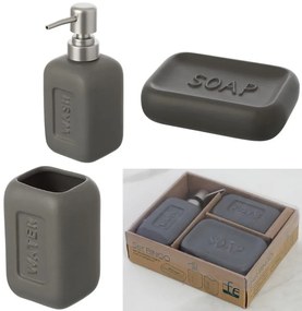 Set Dispenser porta spazzolino e Porta Sapone in Ceramica grigio 3 Pz Bingo