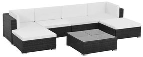 Set divani da giardino 7 pz con cuscini in polyrattan nero