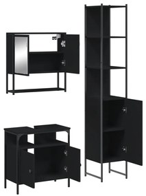 Set mobili da bagno 3 pz nero in legno multistrato