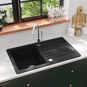 Lavandino Cucina Granito Singolo Scolapiatti Reversibile Nero /