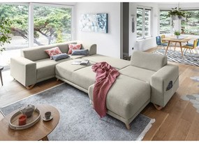 Divano angolare beige allungabile e con contenitore (penisola a sinistra/a U) Classy Sophie – Miuform