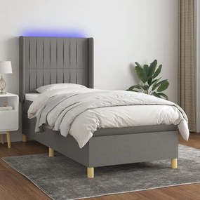 Letto a molle materasso e led grigio scuro 90x200 cm in tessuto
