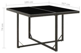 Tavolo da Giardino Nero 109x107x74 cm in Polyrattan e Vetro