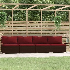 Divano a 4 posti con cuscini in polyrattan marrone