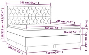 Giroletto a Molle con Materasso Grigio Chiaro160x200 cm Tessuto