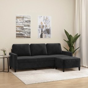 Divano A 3 Posti Con Poggiapiedi Nero 180 Cm İn Velluto /