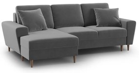 Divano angolare grigio chiaro allungabile e con contenitore (con penisola a sinistra/con chaise lounge) con rivestimento in velluto Kyoto – Cosmopolitan Design