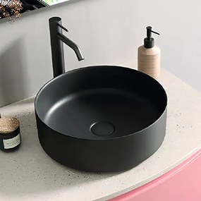 Lavabo d'appoggio rotondo in ceramica 40 cm Nero Opaco