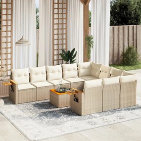 Set Divani da Giardino 11 pz con Cuscini Beige in Polyrattan