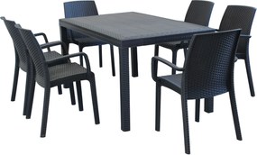CALIGOLA - set tavolo in resina effetto rattan cm 150 x 90 x 74 h con 6 poltrone Alma