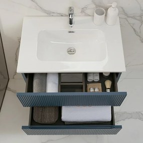 Mobile bagno sospeso 70 cm blu petrolio cannettato con specchio Bali