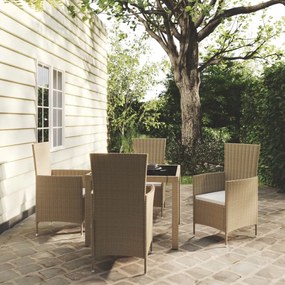 Set Mobili Da Pranzo Giardino 5 Pz Con Cuscini Polyrattan Beige /