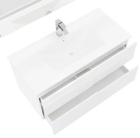 Mobile bagno sospeso 100 bianco lucido con lavabo e specchio LED Eva