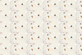 Carta da parati – Uccellini nella foresta fitta con sfondo beige