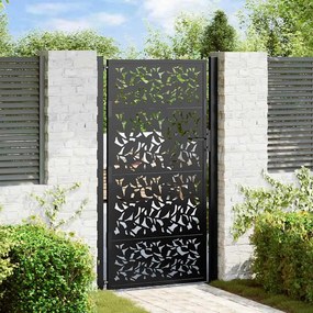 Cancello Giardino Nero 105x180 Cm İn Acciaio Design A Foglia /