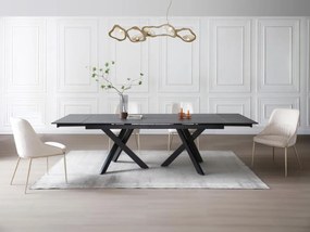 Tavolo da pranzo allungabile da 8 a 12 coperti in Vetro temperato e Ceramica Effetto marmo Nero - MARISO