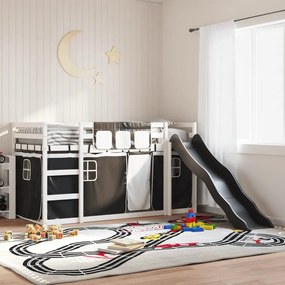 Letto A Castello Con Scivolo E Tende Bianco E Nero 90x200 Cm /