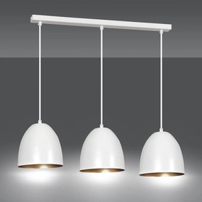 Lampadario 3 Luci Lenox In Acciaio Bianco Con Cupole In Nero E Oro