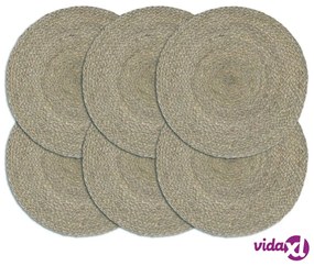 vidaXL Tovagliette 6 pz Grigio Neutro 38 cm Rotonde in Juta