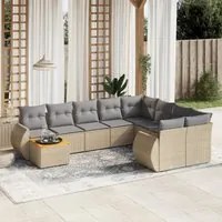 Set Divano da Giardino 10 pz con Cuscini Beige in Polyrattan 3225170