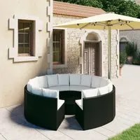 Set Divani da Giardino 9 pz con Cuscini in Polyrattan Nero 3064900