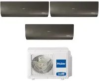 Climatizzatore Condizionatore Haier Trial Split Inverter serie FLEXIS PLUS BLACK 7+7+15 con 3U70S2SR3FA R-32 Wi-Fi Integrato Colore Nero 7000+7000+15000