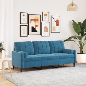 Divano A 3 Posti Con Cuscini Blu 180 Cm İn Velluto /