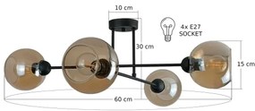 Lampadario a sospensione con supporto rigido VASCO 4xE27/60W/230V nero/fumé beige