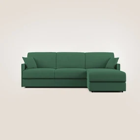 Evans Divano letto angolare con penisola in morbido tessuto impermeabile T02 verde 232 cm Destro (mat. 120x197)