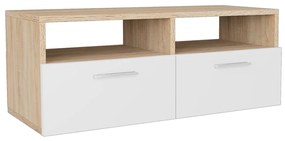 Mobile Porta TV in Legno Multistrato 95x35x36cm Rovere e Bianco