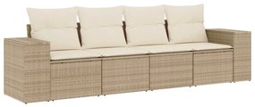 Set Divano da Giardino 4 pz con Cuscini Beige in Polyrattan