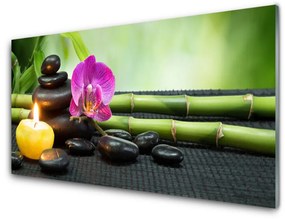 Quadro acrilico Spa Zen con fiori di bambù 100x50 cm