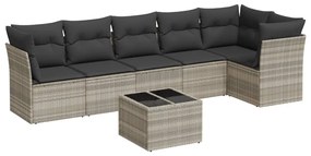 Set divani da giardino 7pz con cuscini grigio chiaro polyrattan