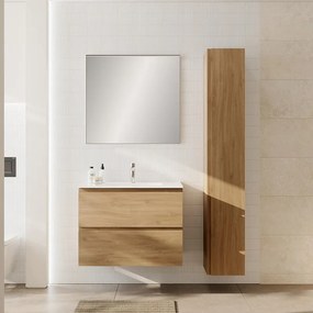 Mobile bagno con lavabo STEP L80 x H60 x P46 cm oak in mdf 2 cassetti per vasca centrale