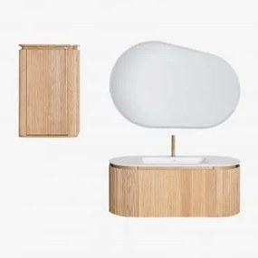 Set Mobili Da Bagno In Legno Carsone Con Lavabo Integrato Legno Naturale & Legno Naturale & Ovalado Led Y Antivaho (120x80 Cm) Meunier & - Sklum