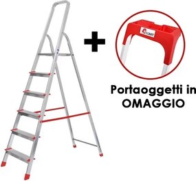 Scala Domestica 6 Gradini In Alluminio Leggera Con Porta Oggetti E Pedana In Acciaio